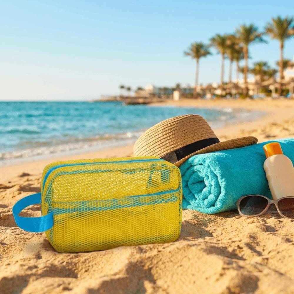 Süßigkeitenfarbe Netz Kosmetiktasche Große Kapazität Tragbar Dopamin Strand Clutch Reißverschluss Leichte Kulturtasche Urlaub