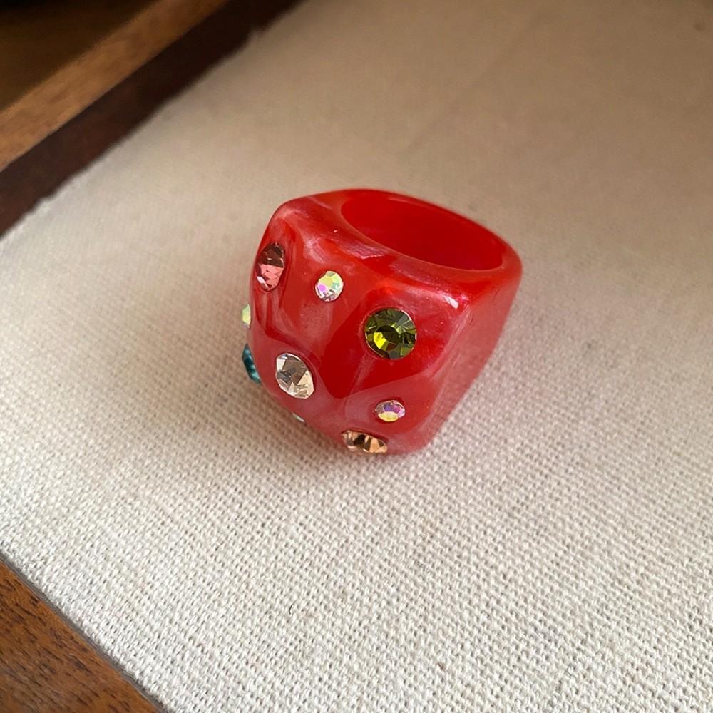 Bonbonfarbener Geometrischer Ring Koreanischer Stil Großer Schlichter Kuppelring Harz Strassring Schmuck Geschenke