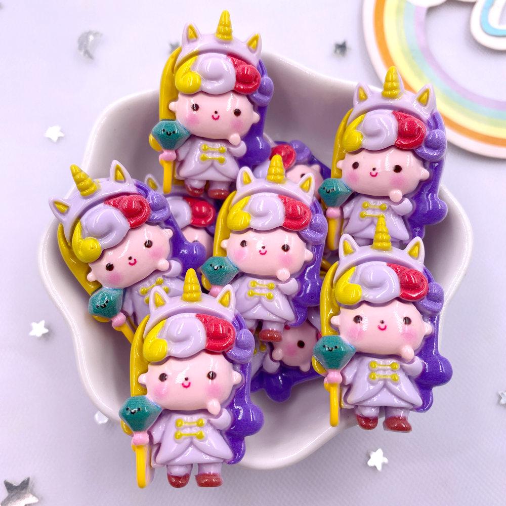 10PCS Resin Colorful Princess Burger Donut Star Cartoon Man Flat Back Stone Figurines Scrapbook DIY Bow Decor Accessories Crafts