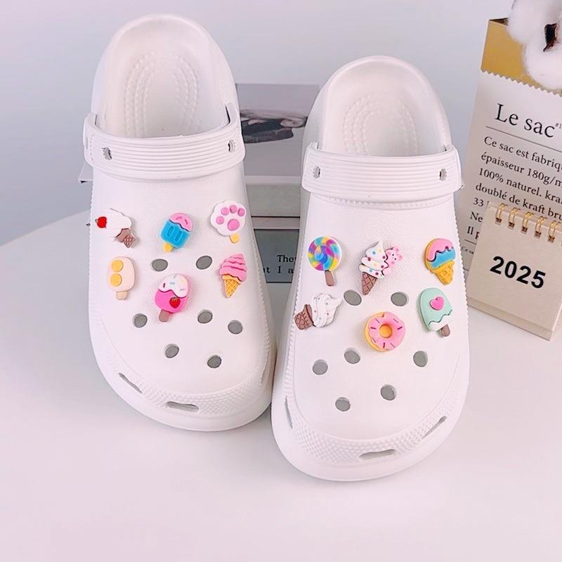 12PCS Fashion Shoe Charms for Clogs Set Accessories Hole Shoe Buckle Summer Cute Ice Cream Doughnut DIY Shoes Decorations