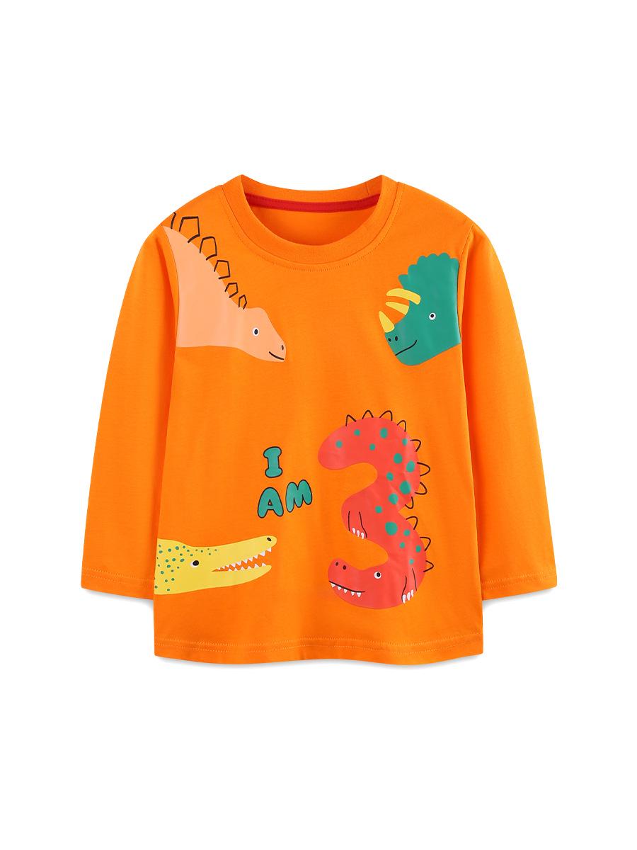 AostaBetty Dinosaur Print Boys  Long Sleeve Knit Cotton T-shirt 7Y (125 cm)