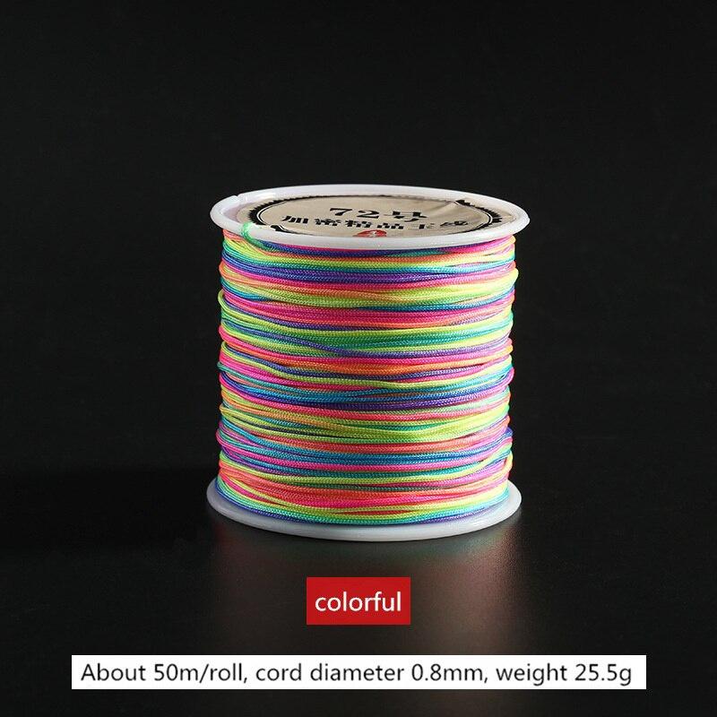 

50 м/рулон 0,8 мм Яркий и шелковистый шнур «крысиный хвост» для китайского узла, шнур для браслета, шнур для бисера, ювелирная нить для бисероплетения для браслета разноцветный