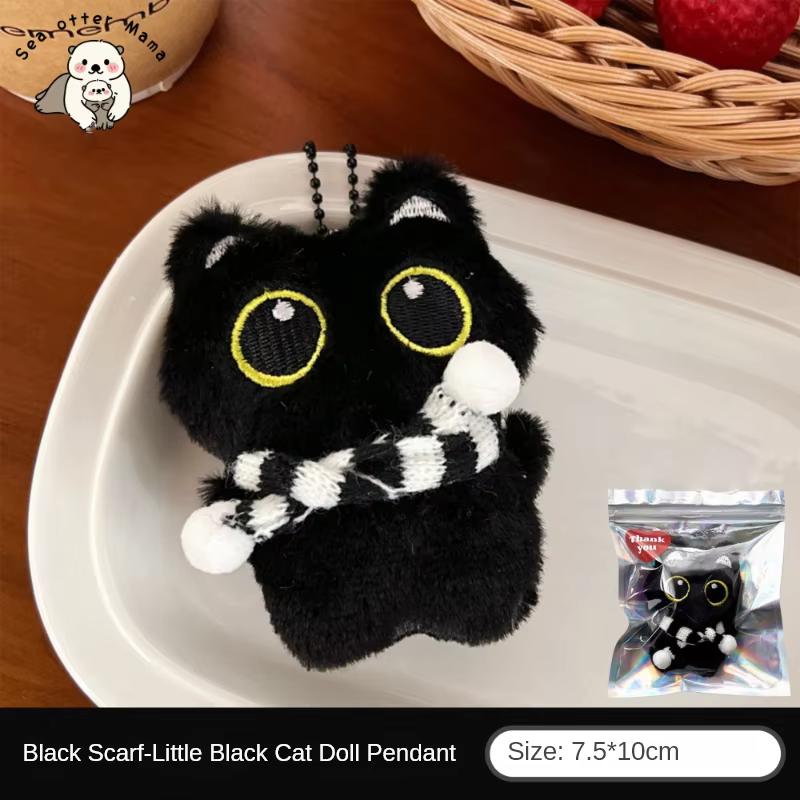 1/2 Pcs Cute Plush Little Black Cat Pendant Squeezing Pendant Backpack Keychain