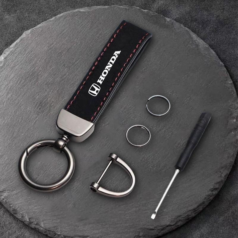 Suede Leather Car Keychain Key Logo Ring Accessories For Honda Civic Fit Jazz Accord Pilot CRV Odyssey Passport City Shuttle HRV LV4
