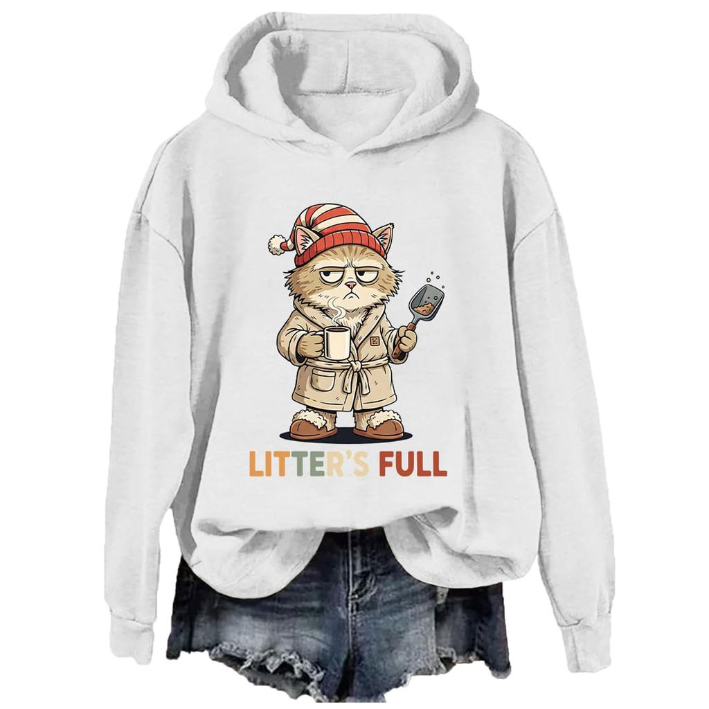 Ladies Fashion Casual Long Sleeve Printed Round Neck Hoodie Pullover Top