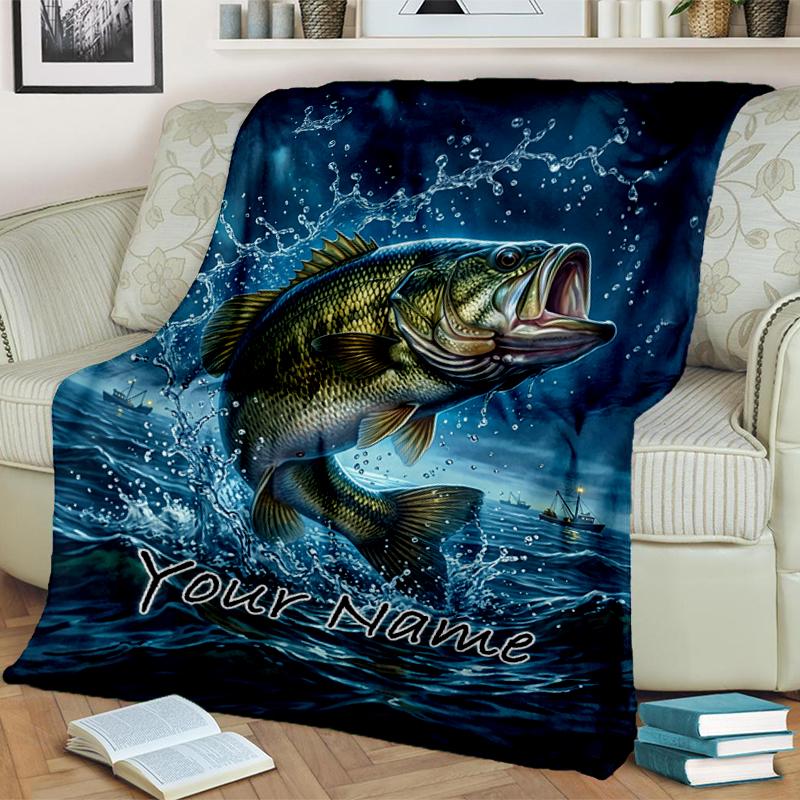 1PC Custom Name Largemouth Bass Adventure Blanket Versatile,all-season Throw Suitable for the Living Room,bedroom,camping,travel,and Gift