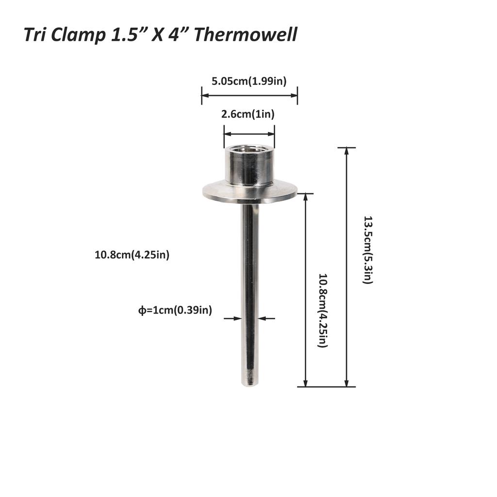 Tri Clamp 1,5" Thermowelle Bimetall-Thermometer 4" 6"L 3" Zifferblatt-Thermometer 1/2"NPT Homebrew Braukessel Konischer Fermenter