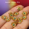 5Pcs, Natural Stone Raw Green Turquoise Gemstone Pendant With Golden Accents, Bohemian Style Handmade Flower Charms for Jewelry Making DIY 7×9mm