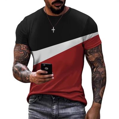 T-shirts d'été à col rond pour hommes, imprimés 3D color block, mode décontractée à manches courtes
