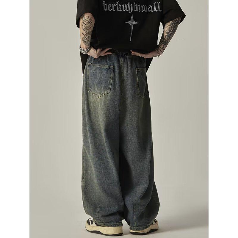 Hong Kong Trendy Men's Summer New Personalized Letter Jeans Hip Hop Ins Trendy High Street Trendy Ruffian Handsome Trousers
