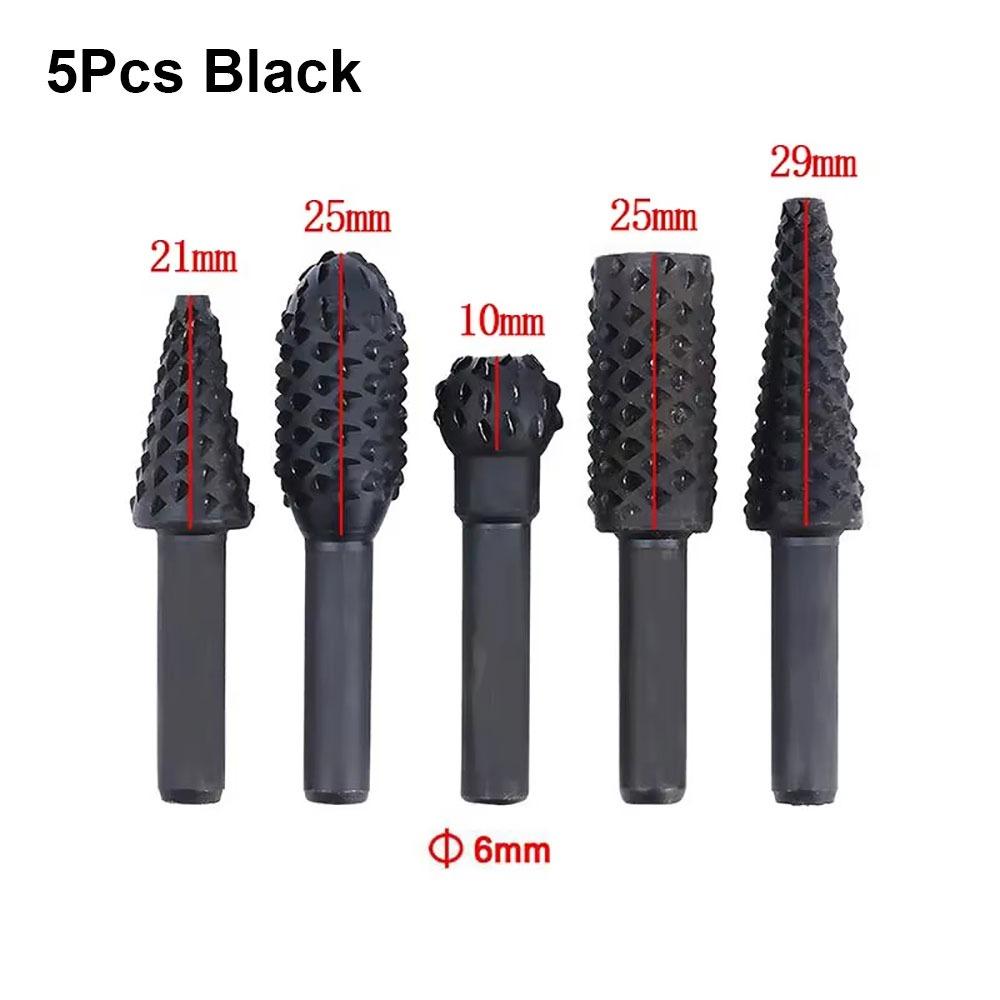 5/10Pcs Black Grey Rotary Burr Set 6mm Shank Grinding Head Drill Bits  for Woodworking Root Carving
