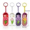 Waterproof Keychain Pill Organizer Tulip Pattern Portable Compact Pill Case Small for Outdoor Activities Daily Medication Carry
