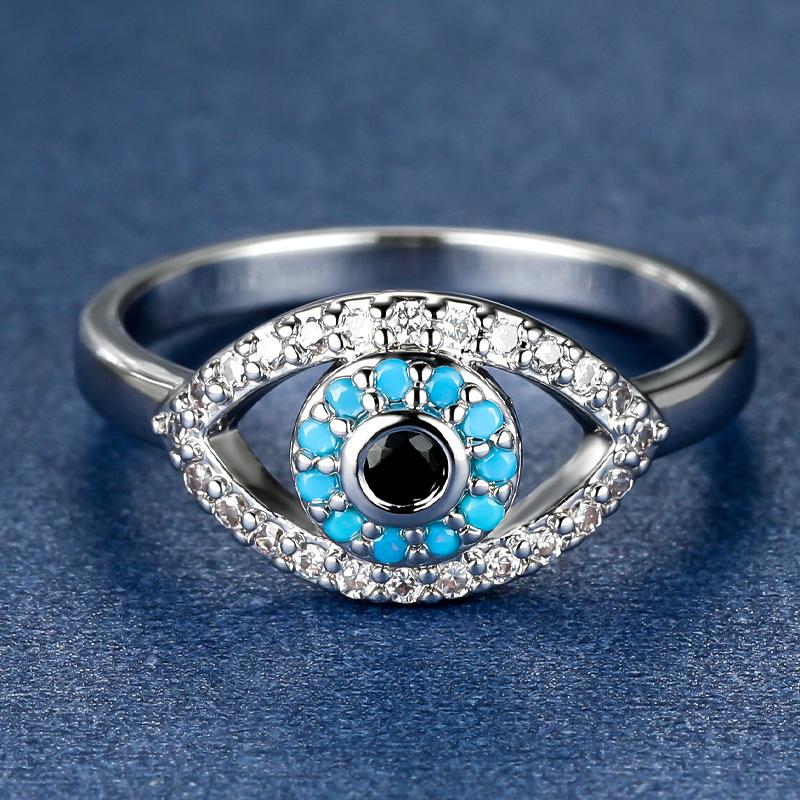 

New Devil s Eye Blue Eye Inlaid Ring Women s Simple Diamond Ring Jewelry in stock no. 6 серебряный