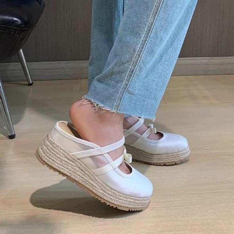 Summer wear versatile bag head drag small wedge sandals women's casual half drag mesh thick-soled cool slippers