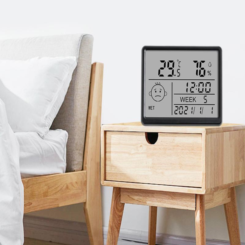 Ultra Thin Sleek Digital Alarm Clock LCD Temperature Humidity Monitor Silent Desk Clock for Bedroom Living Room
