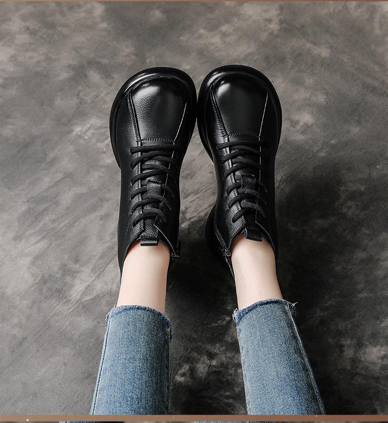 Retro Martin Women's Genuine Leather Ankle Boots - Thick Sole, Non-slip, Soft Leather for Autumn and Winter