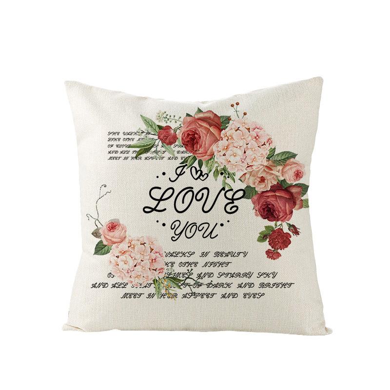 Valentine's Day Pillowcase Linen Print Home Living Room Sofa Cushion Cover Bedroom Bedside Pillowcase
