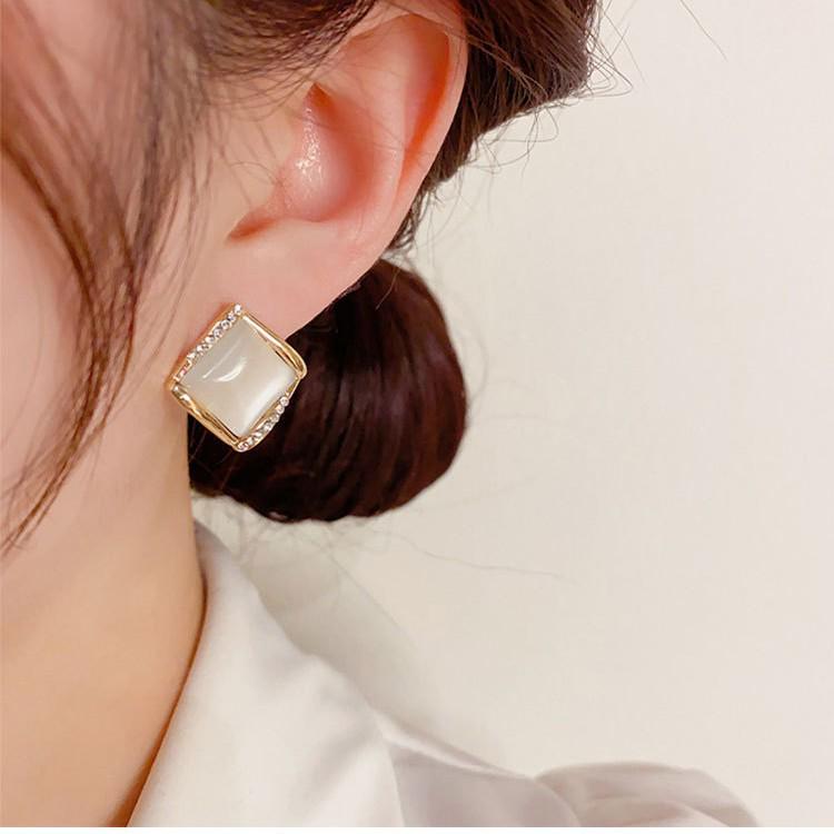 2024 New High-End Geometric Square Rhinestone-Inlaid S925 Silver Earrings – Light Luxury Studs