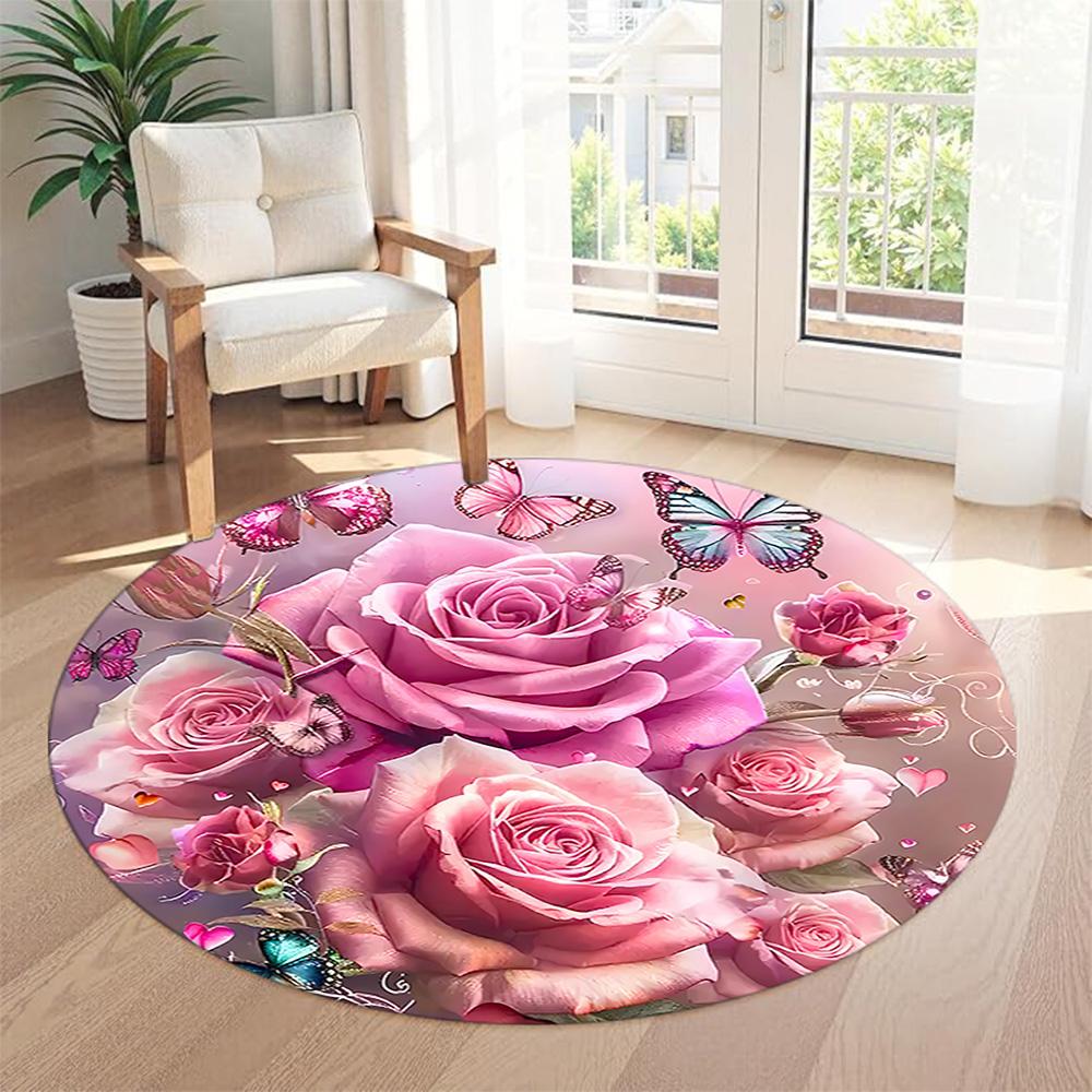 Flower Round Floor Rug Perfect for Kitchen Dormitory Entryway Study room Anti-slip Round Rug Office home decor Birthday Christmas Gift