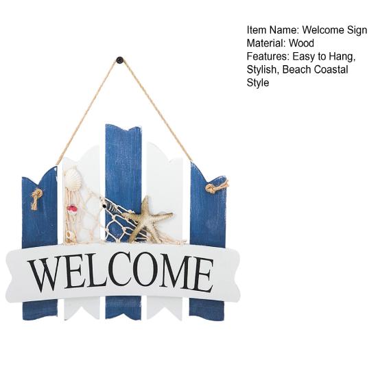 Coastal Welcome Door Sign Nautical Beach Theme Wooden Hanging Plaque with Rope Rustic Door Hanger for Front Door Patio Wall Decor