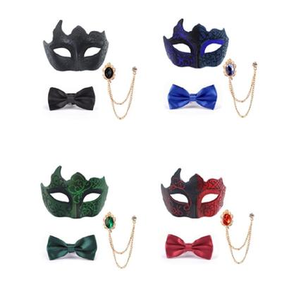 Practical Plastic Party Mask And Necktie and Brooch Chain For Halloween Costume Balls Stage Performances And Cosplay