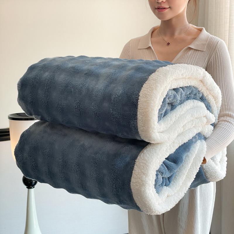 Double Layer Thick Fleece Blanket Queen Warm Imitation Lambswool Throw Blankets for Bed Sofa Autumn Winter Soft Plush Blanket