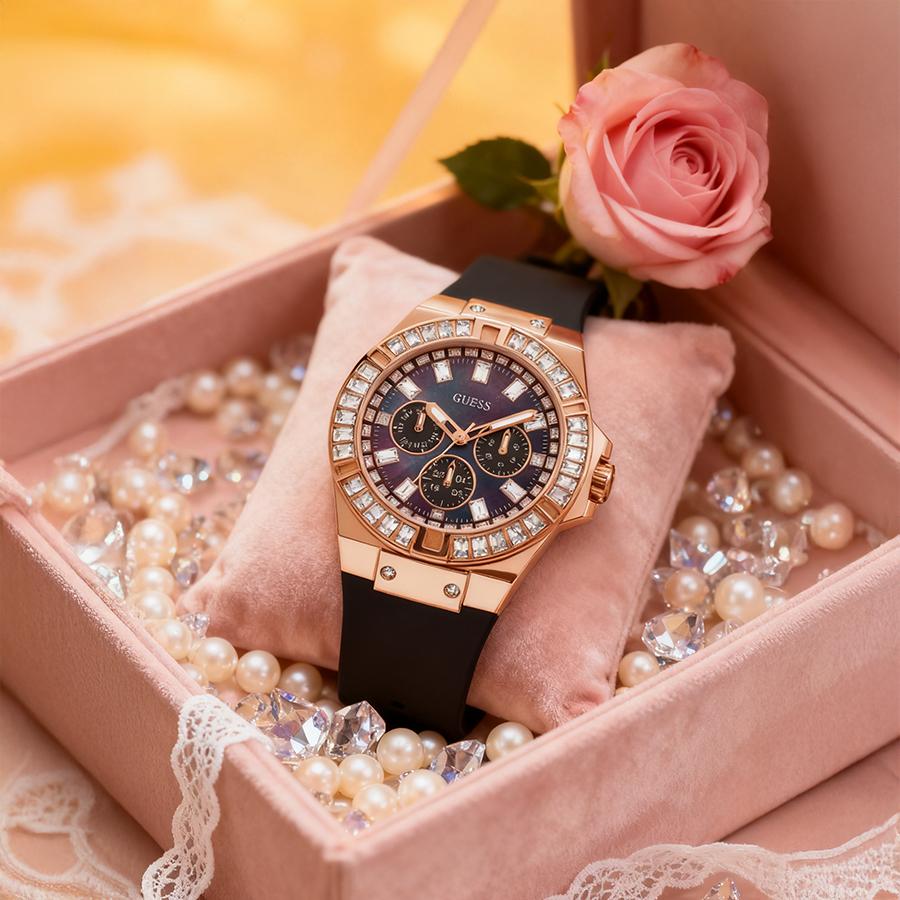 Venus Fashionable Crystals Deluxe White Round Dial Silicone Strap Quartz Watch for Women Casual Wrist Watch Suitable for Daily Party Wear Perfect