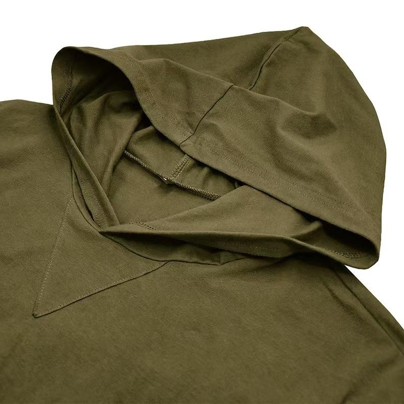 Spring Autumn Loose Casual Solid Color Hooded Tee Male Long Sleeve Pullover Cotton Top Men All-match Tee