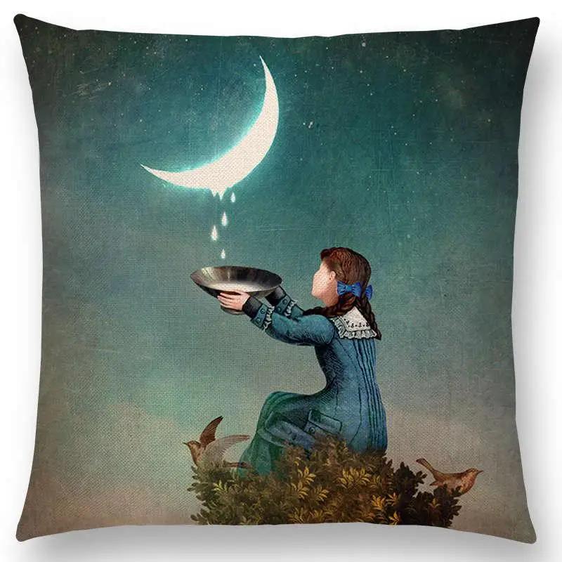 New Elegant Lady Lovely Girl Shakespeare Fantasy Painting Moon Night Swan Dream Trees Cushion Cover Sofa Throw Pillow Case