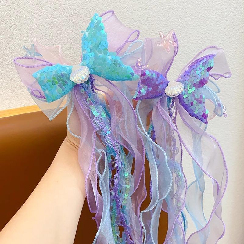 1 Meerjungfrauenflossen-Haarspange, Quasten-Haarschmuck, niedlicher und süßer Kopfschmuck, elegante Schmetterlings-Haarspange