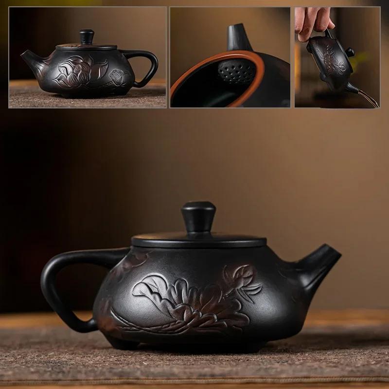 

Jianshui Clay Purple Pottery Carving Teapot Hand Painted Antique Relief Teapot Household Teapot Kungfu Tea Set Kettle