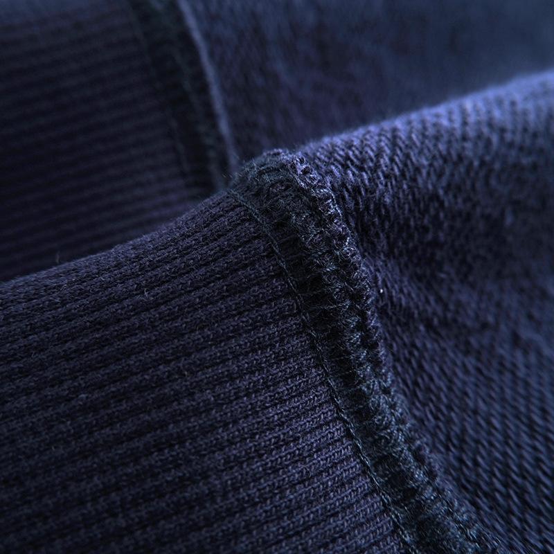 Navy Blue Casual Shoulder Loose Solid Color Without Liner and Hooded Ordinary Blue Cotton Men's Sweater