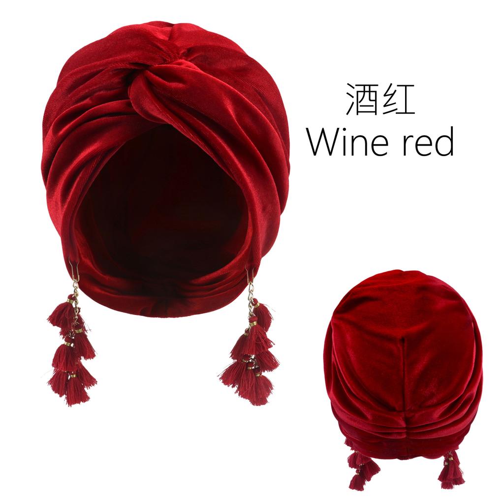Ladies Hijab Hat Vintage Fashion Tassel Headhat Bohemian Crossed Pullover