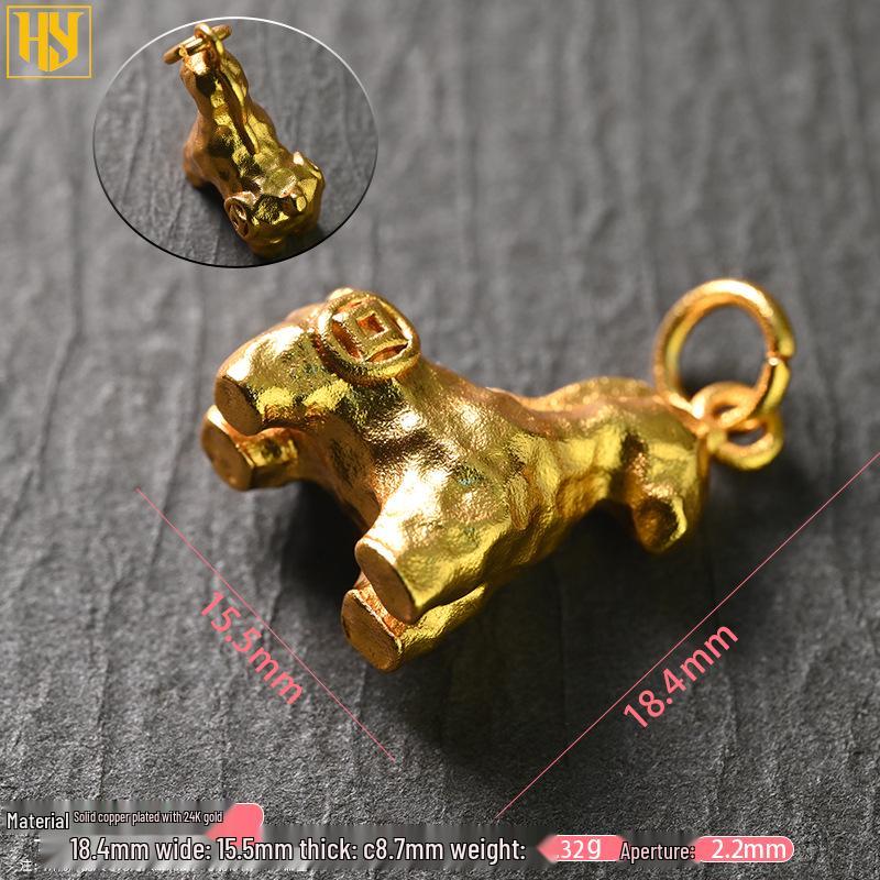 24k Gold-Plated Copper Zodiac Horse Rocking Horse Pendant for Jewelry and DIY Accessories