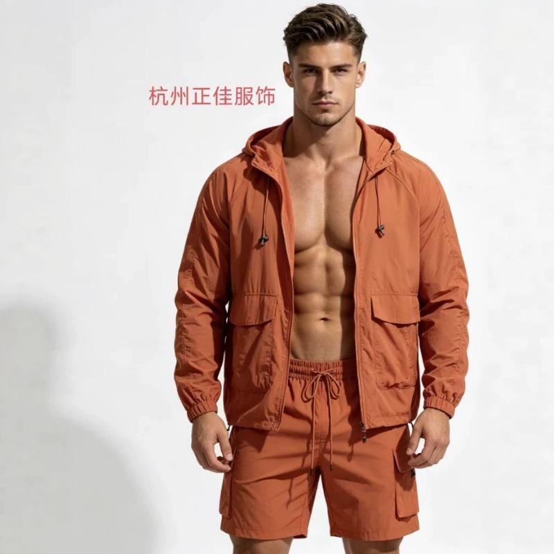 Conjunto de Dos Piezas para Hombre con Sudadera con Capucha, Chaqueta Protectora del Sol y Pantalones Cortos