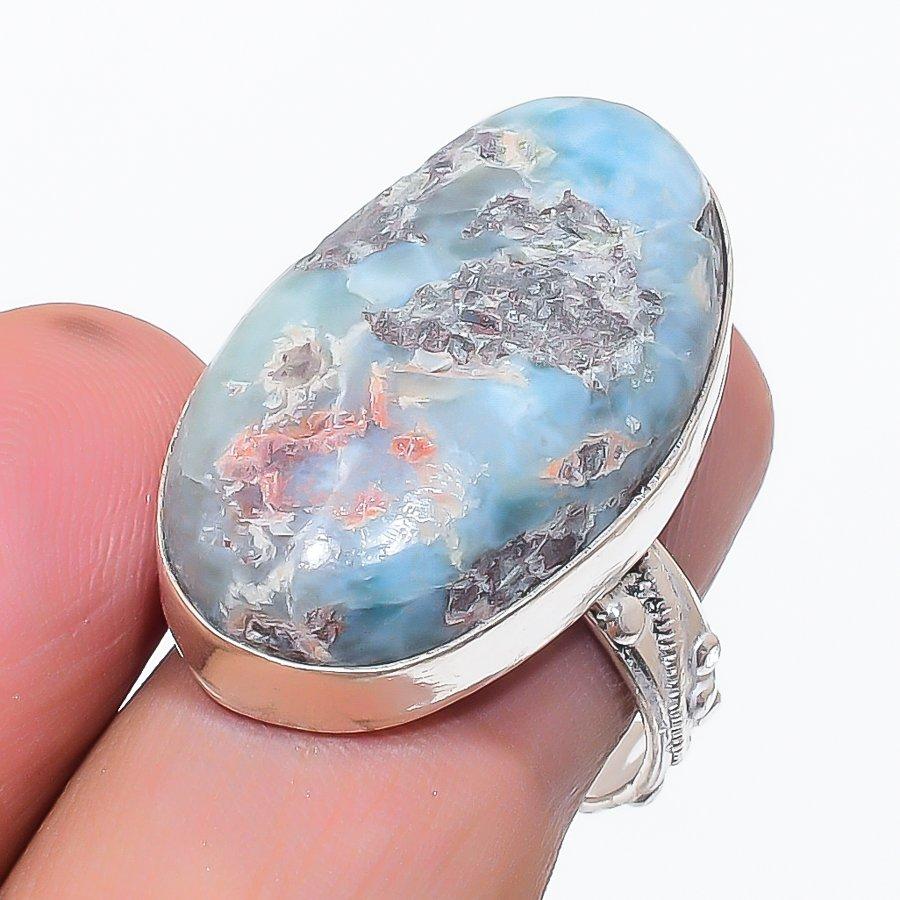 Larimar Gemstone 925 Sterling Silver Jewelry Ring Size 8
