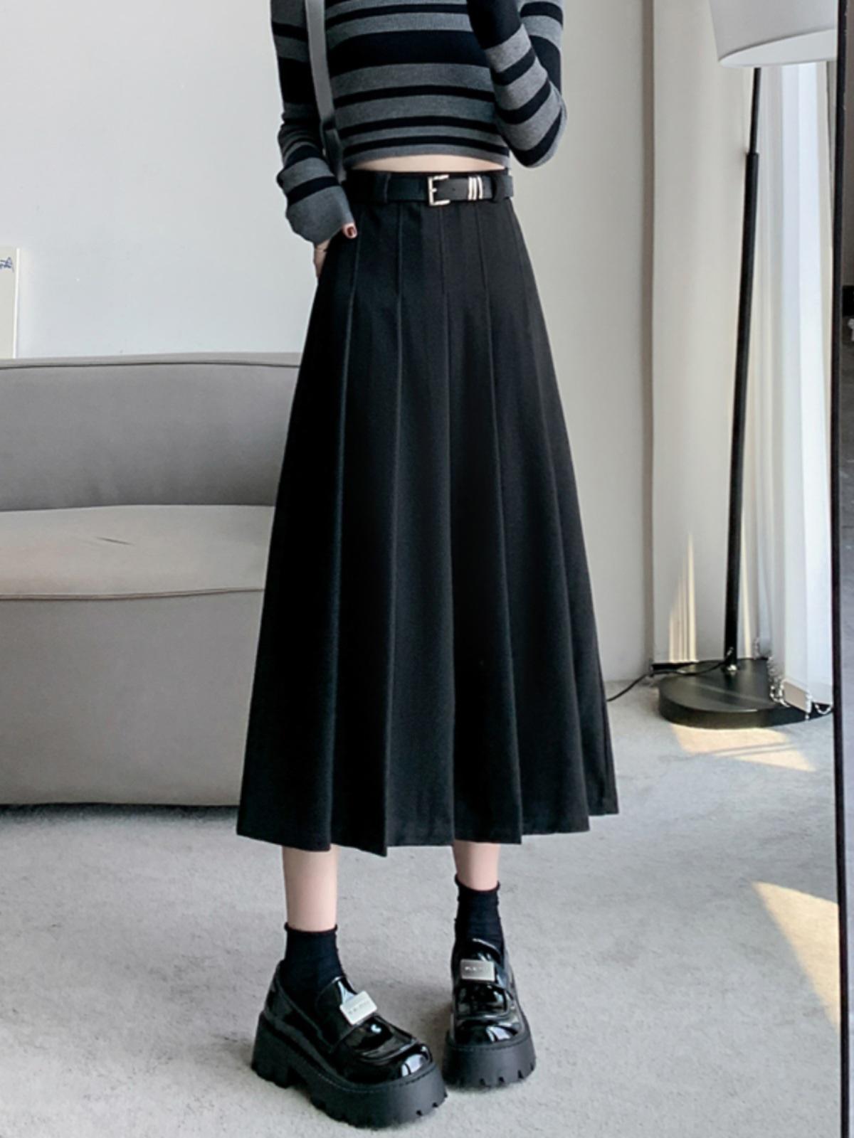 

Chic Invisible Zipper Belted Pleated Mid-length A-line Skirt - Women s Trendy Slimming Design 2XL чёрный