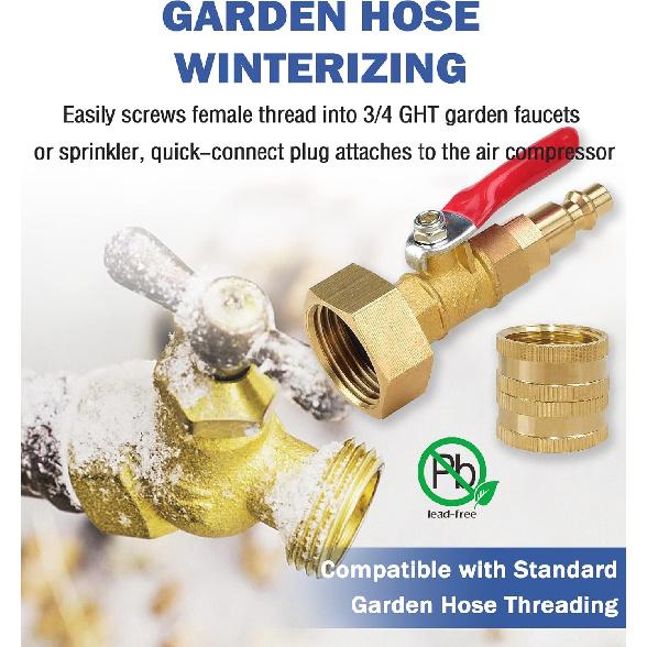 RV Winterizing Kit, RV Blowout Adapter With Shut Off Valve, Sprinkler Blowout Adapter With Quick-Connect Plug To 3/4 Garden Hose, Camper Winterize