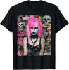 Pink Hair Punk Goth Witch With Skull Collage Background T-Shirt