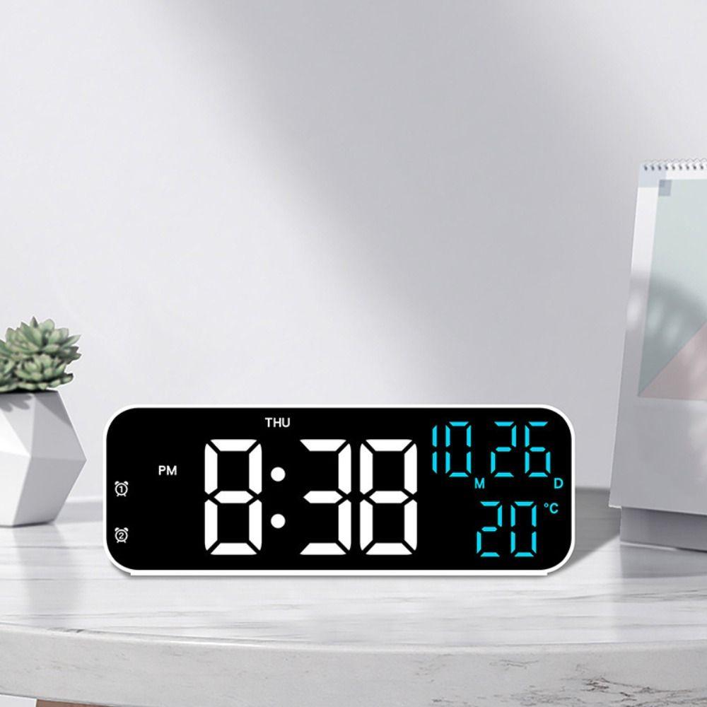 Voice Control Large Digital Clock 12/24H Format Dual Control Table Clock  for Living Room