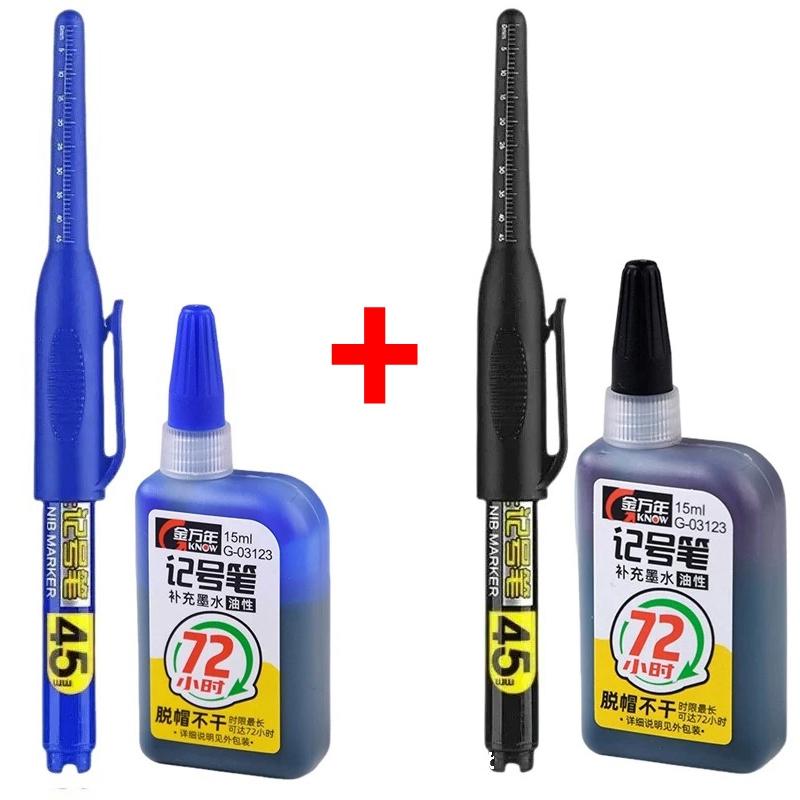 45mm Tip Waterproof Long Head Marker Pen set Quick-Dry Ink for Woodworking Construction Deep Hole Non-Toxic Black Red Blue White