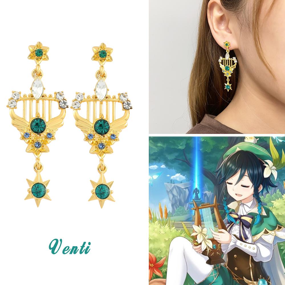 Genshin Impact Brincos Delicados, Zhongli Mona Xiao Barbatos Ayaka Kazuha Tartaglia Barbara Hutao Cosplay Ear Studs