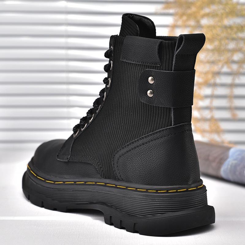 Fashion Men Leather Boots Men High Top Sock Shoes Autumn Winter Comfy Casual Boots Men Shoes Brand Design Motorcycle Men'S Boots