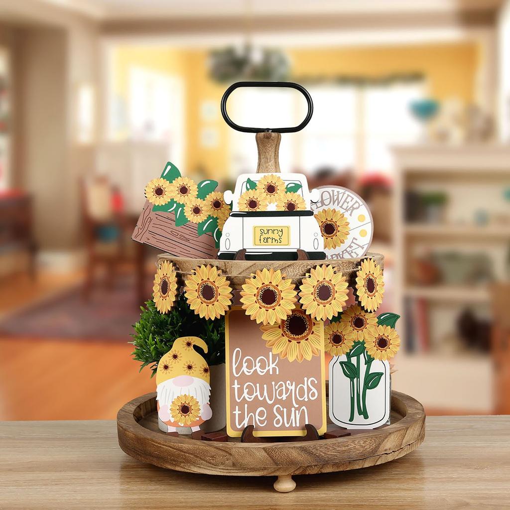 Tiered Tray Decor Wooden Items Happy Tray Signs For Spring Home  Rustic Kitchen Decorations