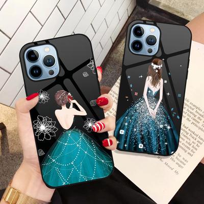 Fashion Girl Phone Case For Iphone 14 13 11 12 Pro Max Mini Xs Xr X 7 8 6s Plus Se 2022 Tempered Glass Protection Back Cover
