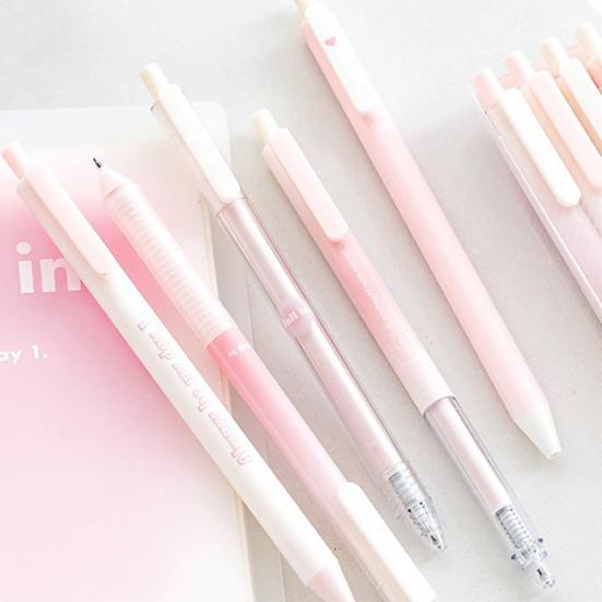 5Pcs/Box 0.5mm Gel Pen Press Type Detachable with Clip Quick Drying Assorted Stationery Gradient Color Plastic Writing Pen School Supplies
