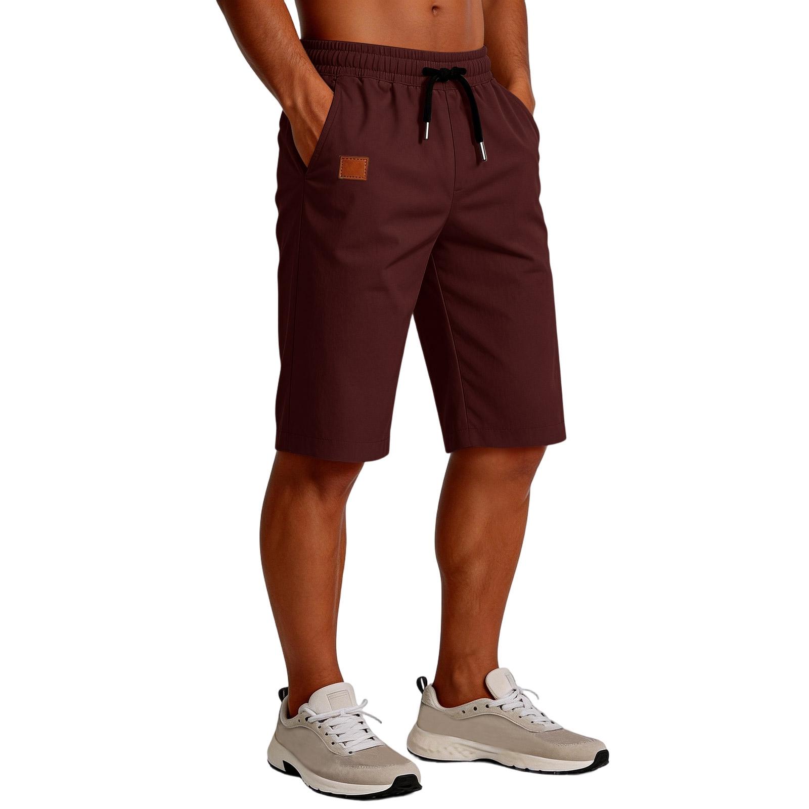 

Men s Beach Pants - Summer Boys Five-Piece Pants - Cross-border Drawstring Large Size Pants L винный