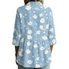 Women Button Front Collared Retro Floral Print Three Quarter Sleeve Loose Fit Shirt Blouse for Casual or Daily Wear