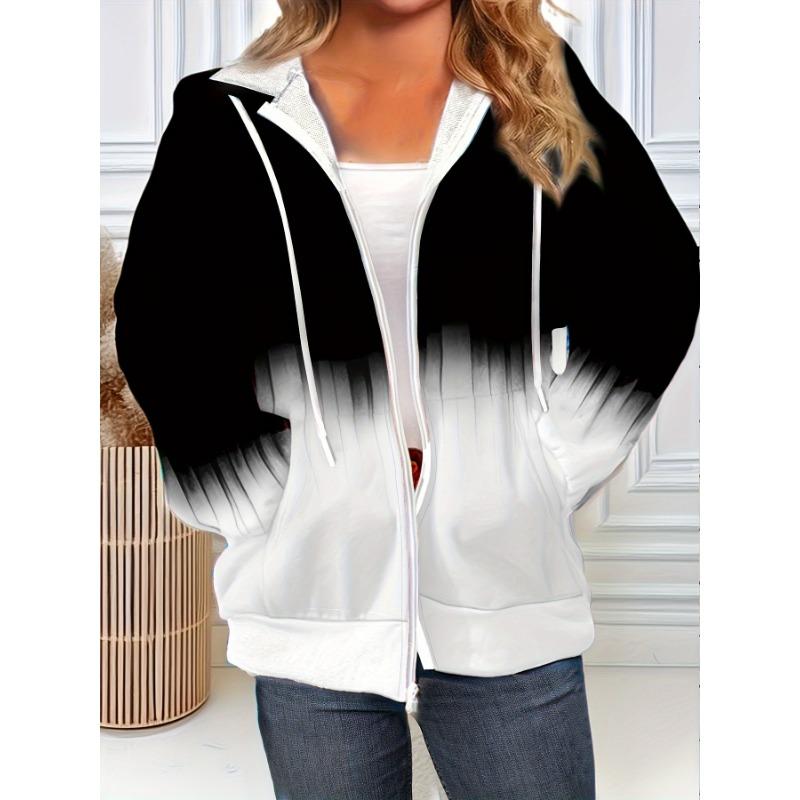 Felpa con cappuccio da donna taglie forti, con zip e sfumature, comoda, casual, manica lunga