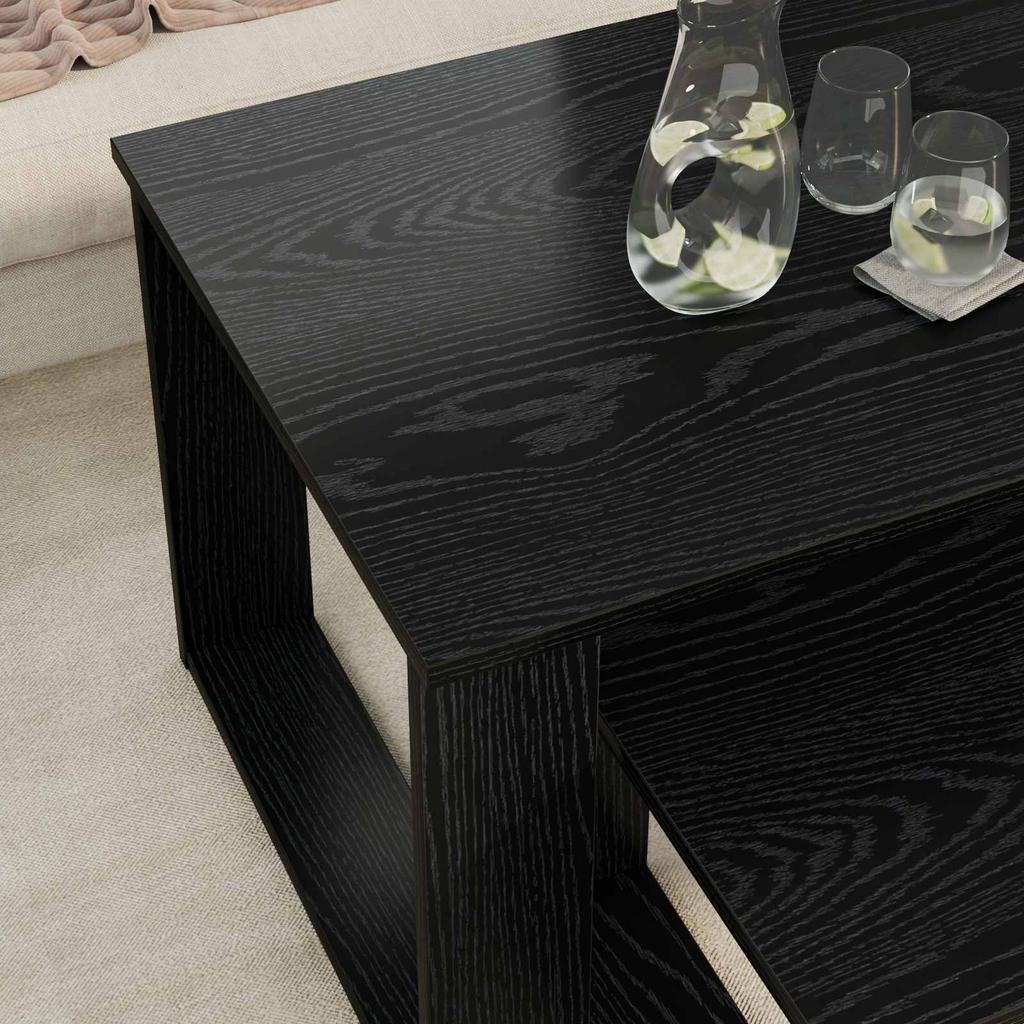 Coffee Table Set 2 Pcs Black Oak Effect Wood Based Material